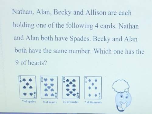 Nathan, Alan, Becky and Allison are each holding one of the following 4 cards. Nathan and Alan both