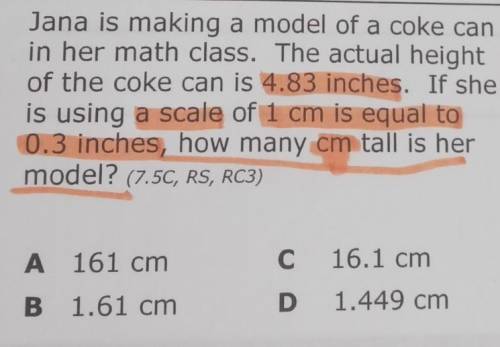 Jana is making a model of a coke can in her math class. The actual height of the coke can is 4.83 i