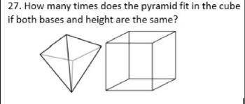How many times does the pyramid fit in the cube of both bases and height are the same?