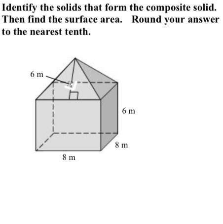 Identify the solids that form the composite solid.

Then find the surface area. Round your answer