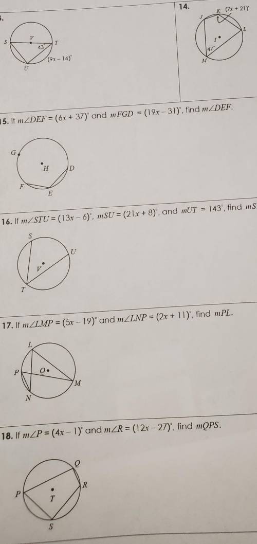 Can someone only solve the evens? This is for Geometry Unit 10: Homework 5: Inscribed Angles
