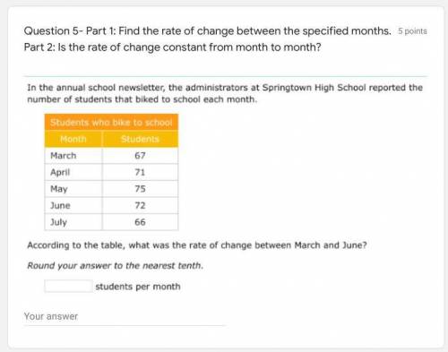 Find the rate of change between the specified months. Part 2: Is the rate of change constant from m