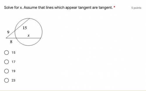 Solve for x. Assume that lines which appear tangent are tangent