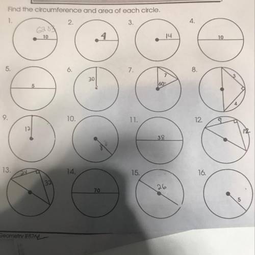 Find the circumference and area of each circle. PLEASE HELP!