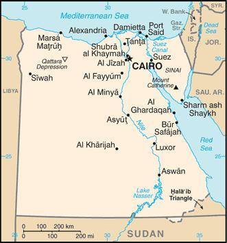 This map shows the location of the largest cities in present-day Egypt. Using this map, which of th