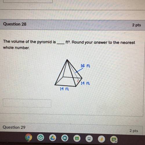 The volume of the pyramid is ____ft3. Round your answer to the nearest whole number.

PLEASE HELP!