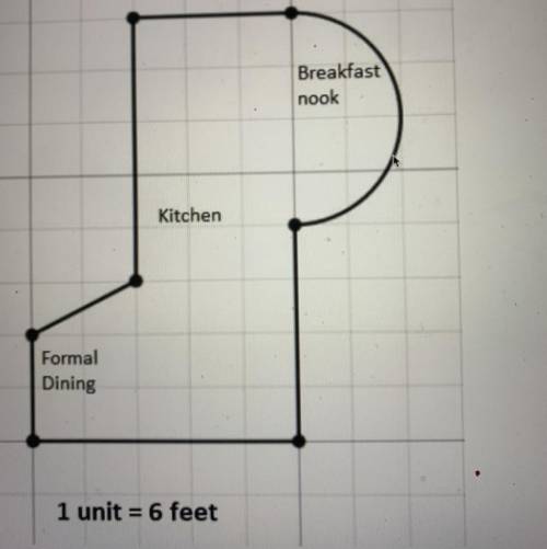 Using the floor plan below, calculate the total area of the space. must show all work.