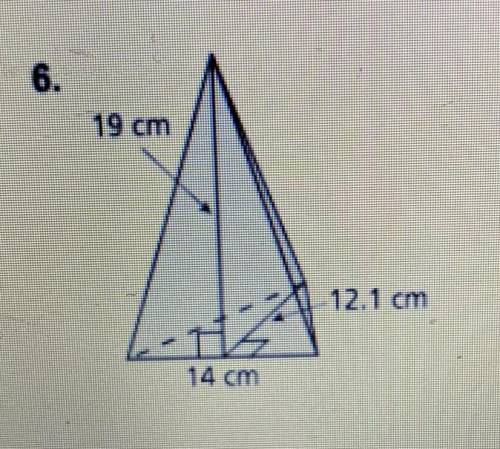 Find the surface area of the pyramid. The side lengths of the base are equal.