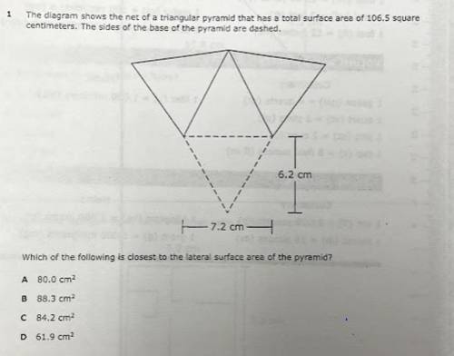 The diagram shows the net of a triangular pyramid that has a total surface area of 106.5 sq cm. Ima