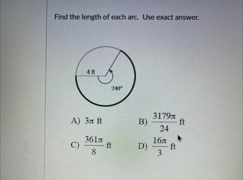 Please help, due soon. Find the length of the arc. Use exact answer