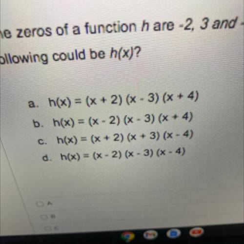 I WILL GIVE 50 POINTS TO THOSE WHO ANSWER THIS QUESTION RIGHT. The zeros of a function H are -2,3 a