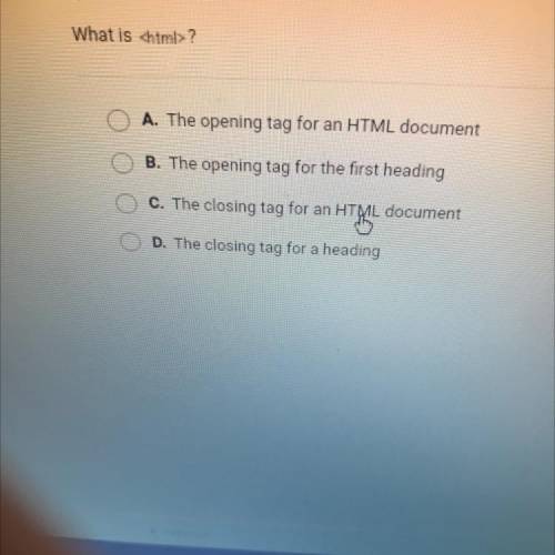 What is ?

A. the opening tag for an HTML document
B. The opening tag for the first heading
C. The