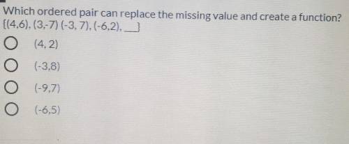 Which ordered pair can replace the missing value and create a function? ​
