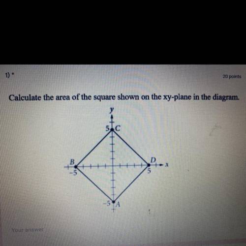 Calculate the area of the square shown on the xy-plane in the diagram.

Answer the question I’ll g