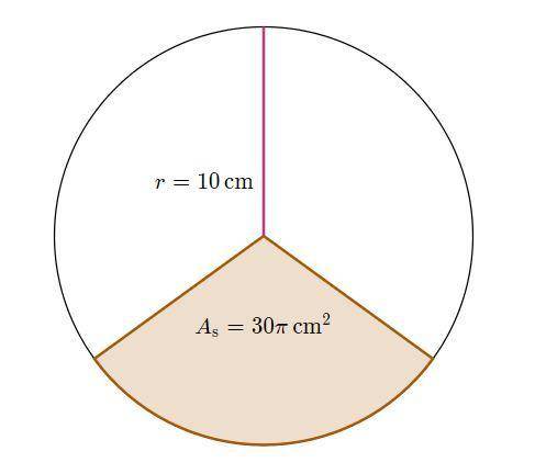 A sector with an area of 30πcm² has a radius of 10cm

What is the central angle measure of the sec