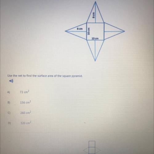 Use the net to find the surface area of the square pyramid,