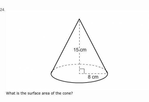 What is the surface area of the cone?

136π cm2
200π cm2
264π cm2
336π cm2