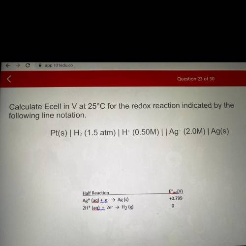 Calculate Ecell at 25 degrees for the redox reaction