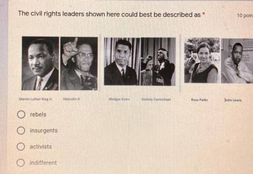 The civil rights leaders shown here could best be described as *

Martin Luther King Jr.
Malcolm
M