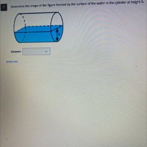 Determine the shape of the figure formed by the surface of the water in the cylinder at hieght h