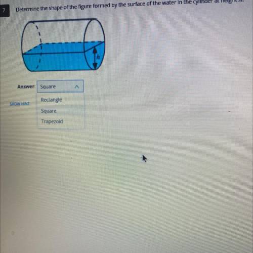 Determine the shape of the figure formed by the surface of the water in the cylinder at hieght h