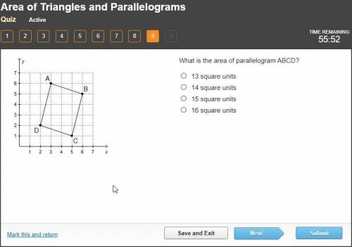 What is the area of parallelogram ABCD?13 square units14 square units15 square units16 square units
