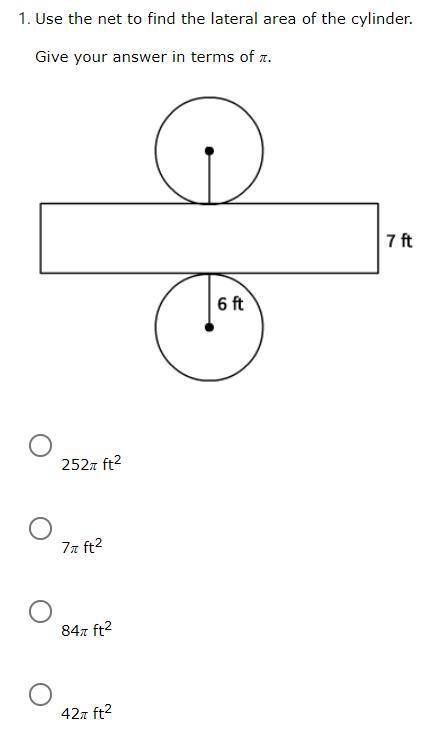Use the net to find the lateral area of the cylinder.

Give your answer in terms of π.
252π ft2
7π