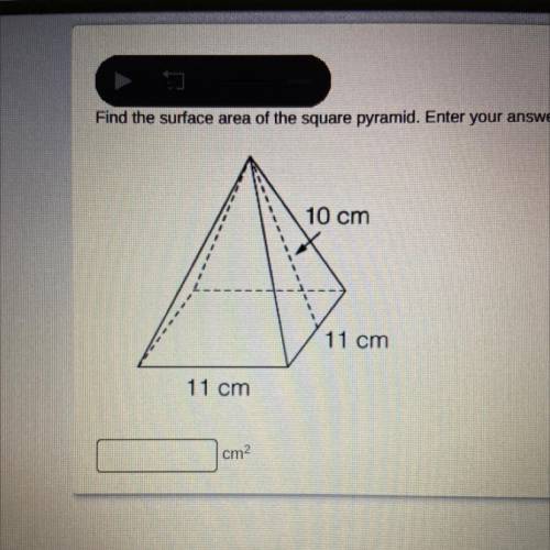 Find the surface area of the square pyramid? Enter your answer in the box