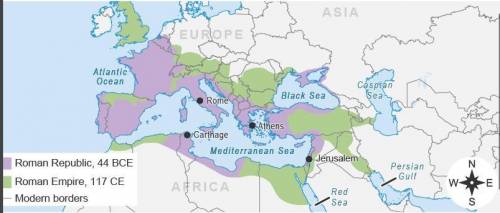 HELP 30 POINTS HELP

The map shows the Roman Republic and the Roman Empire.
(shone bellow)
Accordi