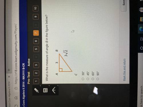 What is the measure of angle B in the figure below?