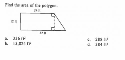 Find the area of the polygon.

A. 336 feet squared
B. 13,824 feet squared
C. 288 feet squared
D. 3