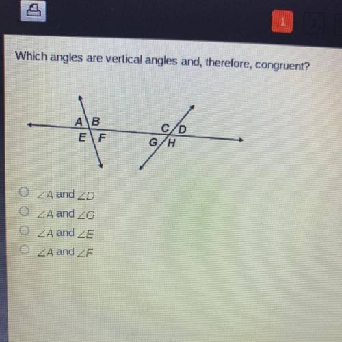 Which angles are vertical angles and, therefore, congruent?
ILL MARK BRAINIEST