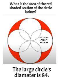Find the area of the red/orange part if the circle below. Show your work.