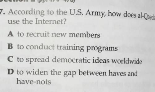 According to the U.S. Army, how does al-Qaeda use the internet?

the answer choices are in the pho