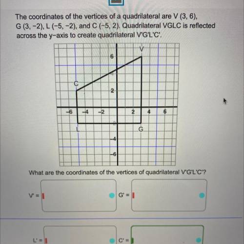 The coordinates of the vertices of a quadrilateral are V (3,6),

G (3,-2), L (-5, -2), and C (-5,