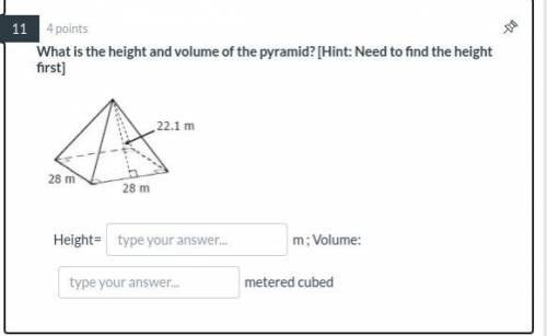 Please please help find height and volume of pyramid!!!