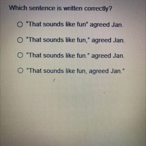 Which sentence is written correctly?

O That sounds like fun agreed Jan.
O That sounds like fun