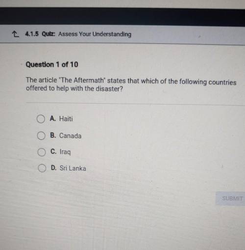 Question 1 of 10 The article The Aftermath states that which of the following countries offered t