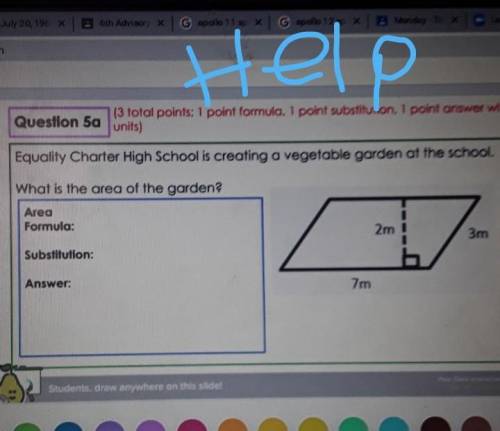 Equality Charter High School is creating a vegetable garden at the school. What is the area of the