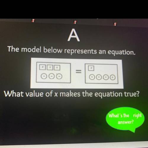 The model below represents an equation.

What value of x makes the equation true?
What's the right