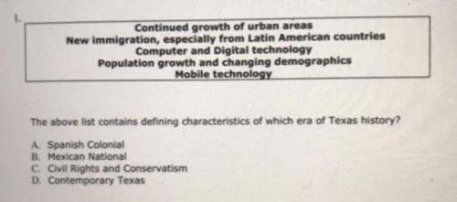 The above list contains defining characteristics of which era of Texas history?!?