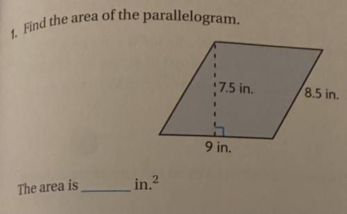 1. Find the area of the parallelogram.
What is the area?