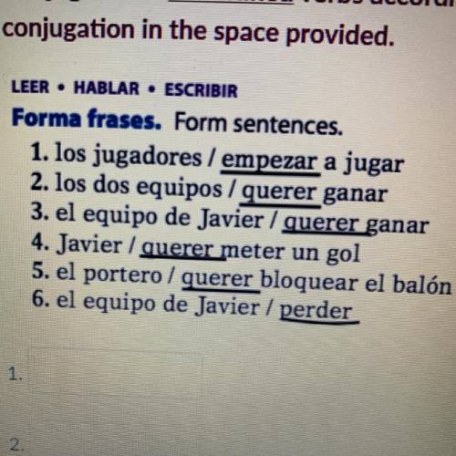 Conjugate the underlined verbs according to the subject. Write the

conjugation in the space provi