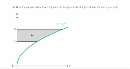 (ill give 25) let r be the region enclosed by the y-axis, the line y = 2, the line y = 3, and the c