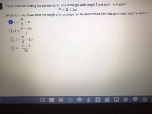 Which formula shows how the length of a rectangle can be determined from the perimeter and the widt