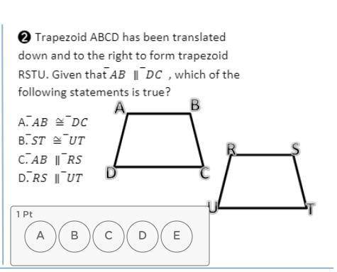 Trapezoid ABCD has been translated down and to the right to form trapezoid RSTU. Given that AB || D