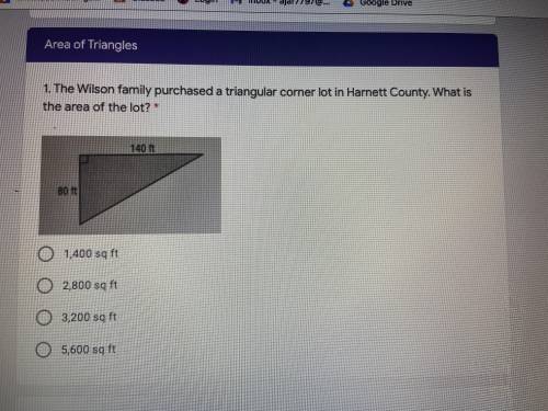 I need help ASAP!!

The Wilson family purchased a triangular corner lot in Harnett count. What is