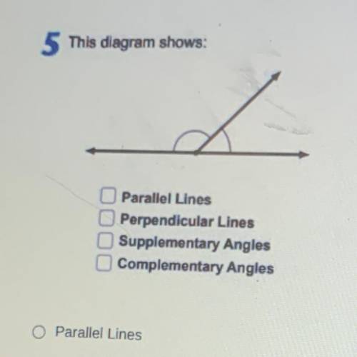 This diagram shows

Parallel Lines
Perpendicular Lines
Supplementary Angles
Complementary Angles