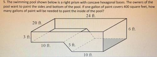 The swimming pool shown is a right prism with concave hexagonal bases.... pls help