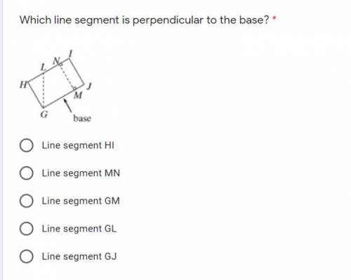 Which line segment is perpendicular to the base? *